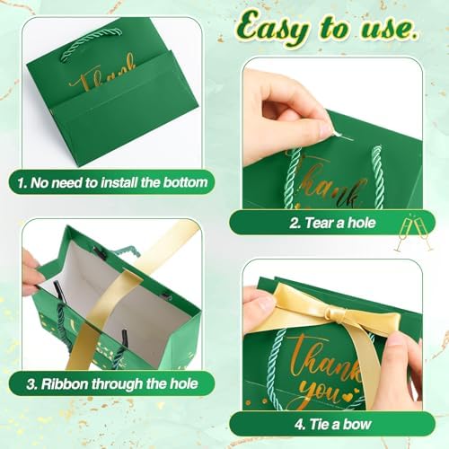 Jetec 45 Pcs Mini Thank You Gift Bag with Handle, Dark Green/gold - Image 5