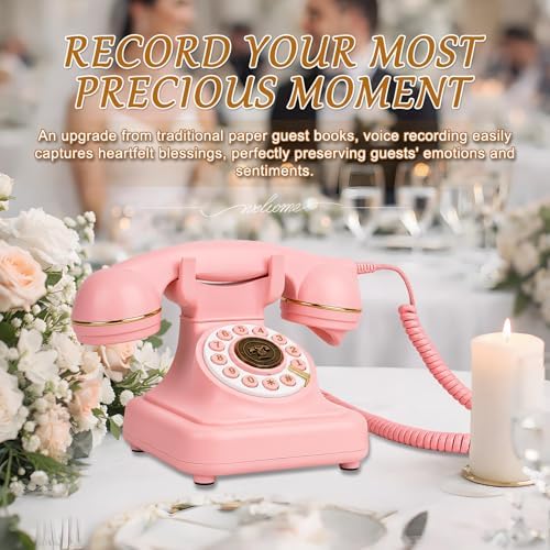 Audio Guest Book Wedding Phone, Vintage Voice Message Recorder Telephone with Premium Gift Box for Special Events,Bridal Shower,Birthday Party,Baby Shower,Anniversary (Pink) - Image 2