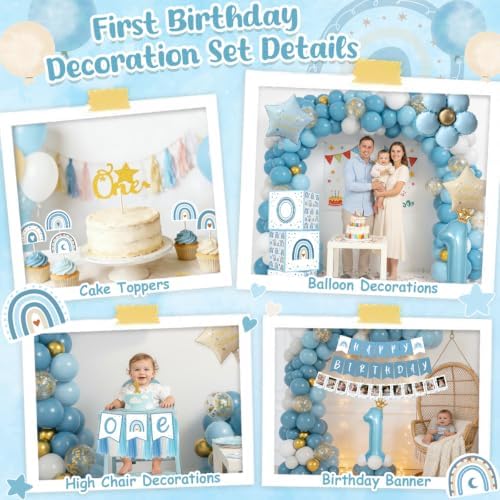 1st Birthday Decorations for Boy, Blue First Party Supplies Balloon Set - Image 6
