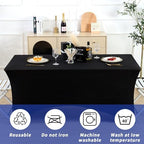 Fixwal 3 Pack 8FT Black Tablecloth Rectangle Spandex Fitted Table Cover - Image 6