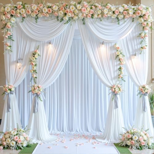 20ft x 10ft Wrinkle Free White Wedding Backdrop Curtains for Party Bridal Shower Reception Decorations White Fabric Curtain Backdrops Drapes for Photography Baby Shower Birthday Background - Image 3