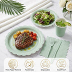 ArtSocket 350 Pack Disposable Party Tableware for 50 Guest, Sage Green - Image 4