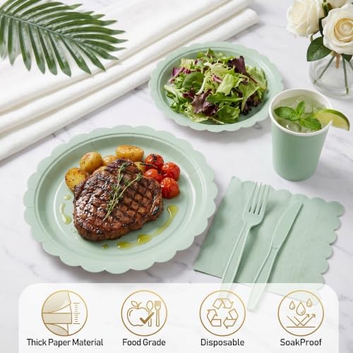 ArtSocket 350 Pack Disposable Party Tableware for 50 Guest, Sage Green - Image 4