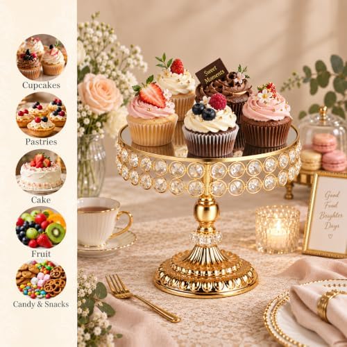 Wedding Crystal Cake Stands, 10Pcs Metal Dessert Pedestal with Mirror - Image 5