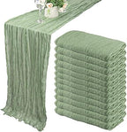 35x120 Inch Sage Green Cheesecloth Table Runner Fall Boho Wedding Decor by Fivenl