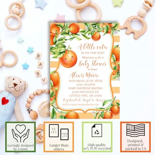 Amanda Creation Little Cutie Personalized Baby Shower Invitations, Little Cutie Baby Shower Invitations, 20 Personalized 5x7 Double-Sided Cards with White Envelopes, Made in USA - Image 2