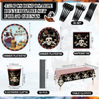 Potchen 452 Pcs Pirate Plates Napkins Party Supply, Red Black - Image 2