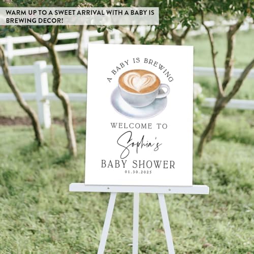 Andaz Press Personalized A Baby is Brewing Baby Shower Decorations, Minimal Heart Latte Mug Welcome Sign Decor Coffee Themed, Brewing Coffee Decorations, 16x20 Inch - Image 6