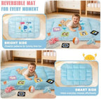 5-in-1 Tummy Time Mat Baby Activity Gym with Cartoon Pattern, Extra Thick Plush Play Floor Mat, Featuring Hanging Toys, Ocean - Image 4