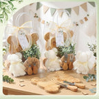 Honeydak 49 Pcs Bear Baby Shower Prizes for Game Players 6 Sets Bear Shaped Bamboo Cheese Board Fork Knives Coasters Towel Potted Plant Thanks Card Gift Bag for Baby Bridal Shower Wedding Favors - Image 4