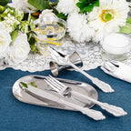 Liacere 175pcs Silver Plastic Plates - White and Silver Disposable - 25guest Baroque Plastic Dinnerware include 50Plates, 25Pack Pre Rolled Napkins with Silverware 25Cups for Wedding&Party&Easter Day - Image 6