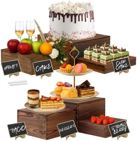6-Pack Wood Risers Display Stands, Multi-Height Food Risers for Buffet Table, Rustic Wooden Cake & Cupcake Stands for Party, Birthday, Wedding, Halloween Decor by Unknown