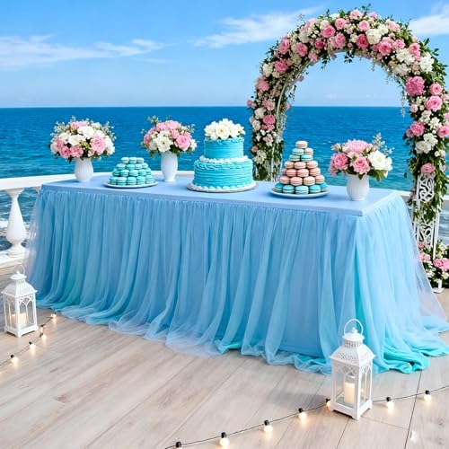 1-Pack Blue 2-in-1 Tulle Tablecloth for 6-Foot Rectangular Table - Image 4
