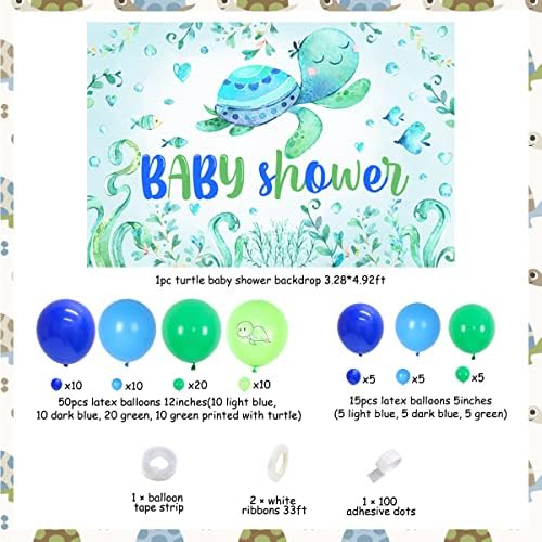 Turtle Baby Shower Decorations for Boy Sea Turtle Baby Shower Decors Balloon Garland Kit Blue Green with Turtle Baby Shower Backdrop for Ocean Summer Sea Theme Baby Shower Boy Decoration Supplies - Image 6