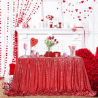 QueenDream Red Sequin Tablecloth 90x132 Inch Red Glitter Table Cloth - Image 2
