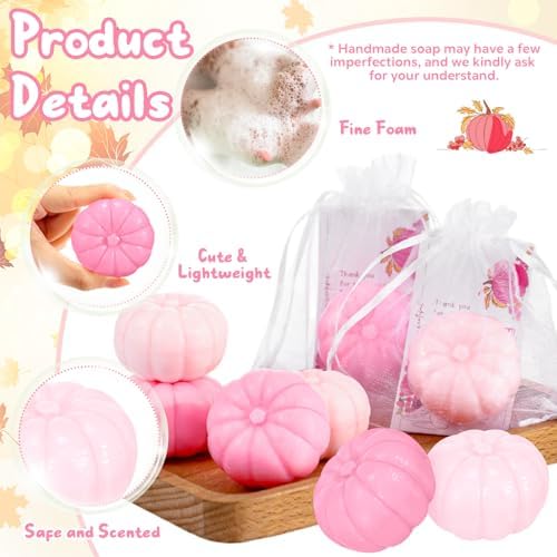 Liliful 50 Sets Pumpkin Soap Baby Shower Favors with Cards and Bags, Pink - Image 3