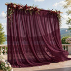 10ft×10ft Wrinkle Free Burgundy Backdrop Curtain Drapes, 2 Panels 5ftx10ft Sheer Tulle Chiffon Backdrop Panels Curtains for Wedding Baby Shower Birthday Party Stage Photo Home Decorations by Unknown