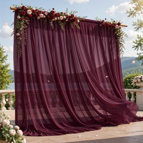 10ft×10ft Wrinkle Free Burgundy Backdrop Curtain Drapes, 2 Panels 5ftx10ft Sheer Tulle Chiffon Backdrop Panels Curtains for Wedding Baby Shower Birthday Party Stage Photo Home Decorations by Unknown