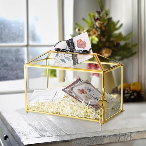 12.6" x 6" x 9" Wedding Card Box with Slot and Lock, Glass Card Holder for Party Reception, Centerpiece, Home Decorative, Gold (Glass Box Only) Slot Length 7.3 Inche - Image 6