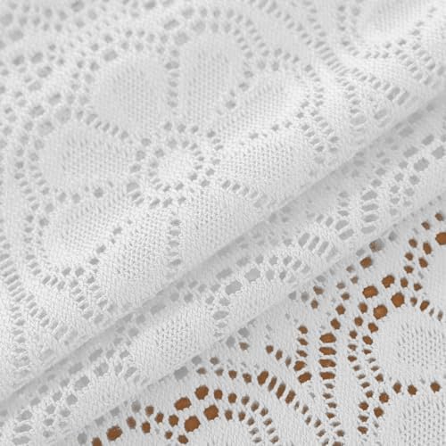 Boho Crochet Cotton Lace Tablecloth Rectangle 52 x 120 Inch Ivory - Image 4