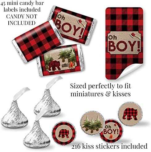 Oh Boy! Red and Black Plaid Lumberjack Boy Baby Shower Party Bundle Includes 20 Invitations with Envelopes + 4 Different Sizes of Decorative Stickers, Diaper Tickets & Bring a Book Cards - Image 5