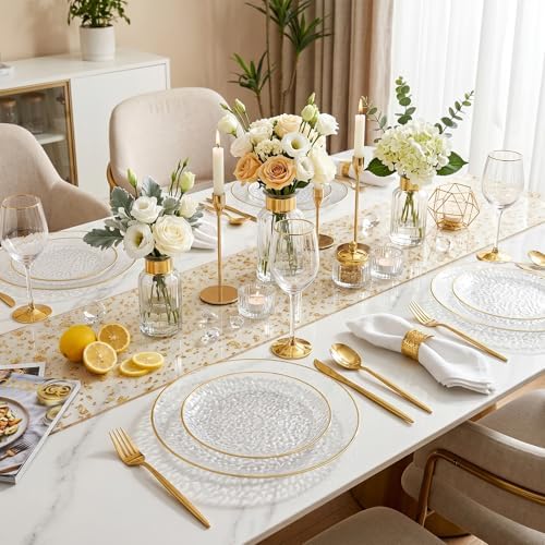 Rubtlamp 60Pcs Clear Plastic Plates,Clear Disposable Plates With Gold Rim,Heavy-duty Gold Plates,Hammered Party Plates Include 30Clear Dessert-Platos,30Dinner-Platos for Wedding, Party - Image 5