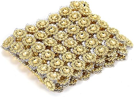 Craftdady 10 Yards Flower Rhinestone Mesh Wrap 6 Rows Golden Crystal Faux Diamond Bling Mesh Ribbon for Wedding Cakes Birthday Baby Shower Decorations DIY Crafts - Image 2