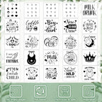 Panitay 126 Pcs Baby Shower DIY Bodysuit Set Bib 25 Blank White Newborn Bodysuit 25 Stencils 24 Marker 1 Sign 50 Pins(Greenery) - Image 6