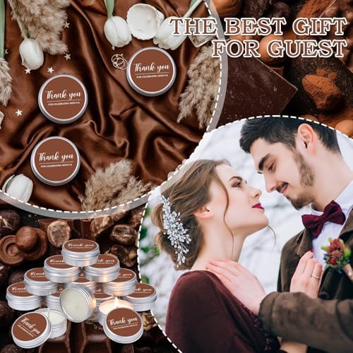 MTLEE 50 Pcs Chocolate Brown Thank You Candles Baby Shower Wedding Favors - Image 5