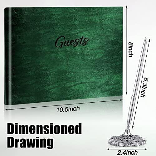 Geyee Leather Guest Book and Pen Stand Set, 10.5" x 8", Green - Image 2