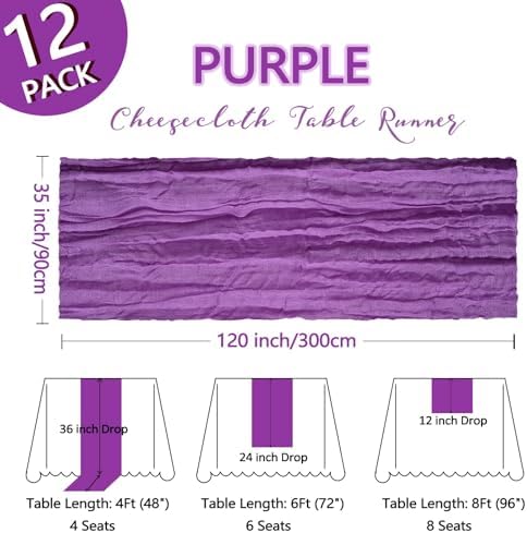 12 Pack 35 x 120 Inch Purple Table Runner Cheesecloth - Image 2