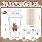 Qinyoung 100 Sets Neutral Gender Reveal Plastic Cups 16 oz with Lid Straw - Image 2