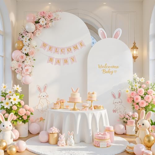 White and Beige Arch Backdrop Cover for Wedding, 7.2FT 6FT Set of 2 Stretchy Spandex Fitted Arch Stand Cover for Baby Shower, Birthday Party Decor, Chiara Backdrop Cover with Double-Sided Design - Image 6