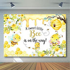 Avezano Bee Baby Shower Backdrop A Sweet Little Bee is on The Way Baby Shower Decoration Photography Background Honeycomb Bumblebee Baby Shower Party Banner Photoshoot (8x6ft) - Image 2