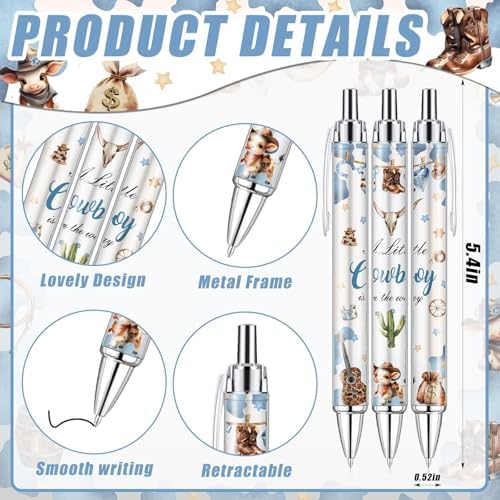 289 Pieces Cowboy Baby Shower Favors for Guest A Little Cowboy is On the Way Ballpoint Pens and Keychains Gifts Bulk Retractable Baby Shower Pens Gender Reveal Greeting Cards Souvenirs Prizes - Image 2