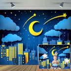 8 x 6 ft Moon Stars Clouds Backdrop Super City Cartoon Paper Cut Hero Photography Backdrop Skyscraper Urban Light Girl Boy Birthday Baby Shower Party Photo Studio Props by Unknown