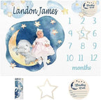 Personalized Baby Milestone Blanket for Boys Girls Baby Month Blanket- First Year Calendar Monthly Growth Chart - Moon Elephant Halloween Birthday Gifts for Infant Todder by Dyoart