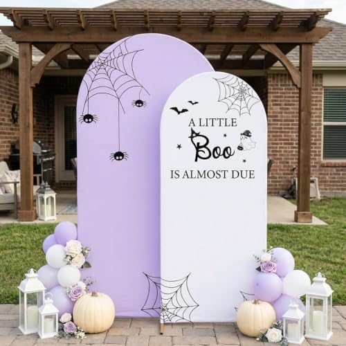 Serencatcher Halloween Baby Shower Arch Backdrop Covers 7.2FT 6FT Purple - Image 5