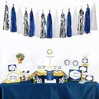 Navy Blue White Silver Party Decorations Kits 27pcs-Paper Flowers,Banner Flags,Tassel Garland Birthday Bachelorette Boy Baby Shower Gender Reveal Graduation 2022 Decorations Lasting Surprise - Image 3