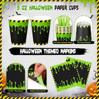Honeydak 210 Pcs Halloween Ghost Party Supplies for 30 Guests Green and Black Birthday Plates Napkins Cup and Forks Tableware for Halloween Ceremonies Birthday Holiday Party Decorations - Image 4