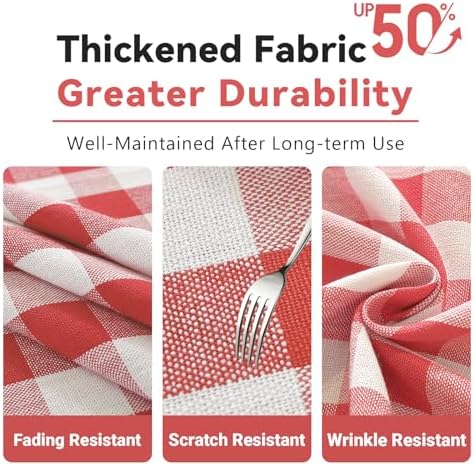 Laolitou Spring Checkered Oval Tablecloth Washable Heavy Duty Buffalo Plaid Table Cloth with Tassel Cotton Linen Gingham Table Cover for Picnic Birthday Tea Party, Red, 60 x 102 Inch - Image 4