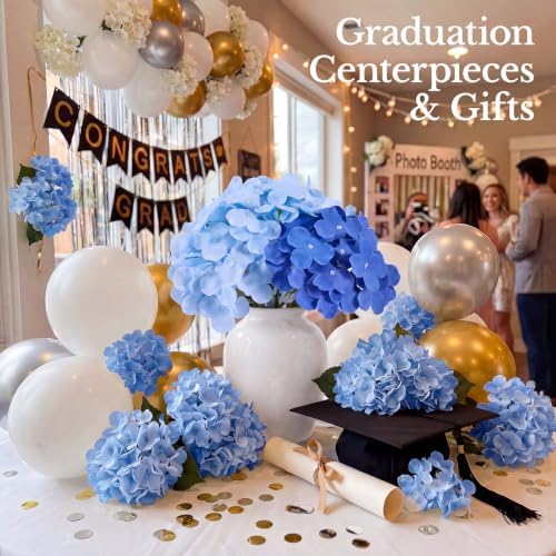 50PCS Blue Mix Hydrangea Artificial Flowers with Stronger Bendable Stems - Image 7