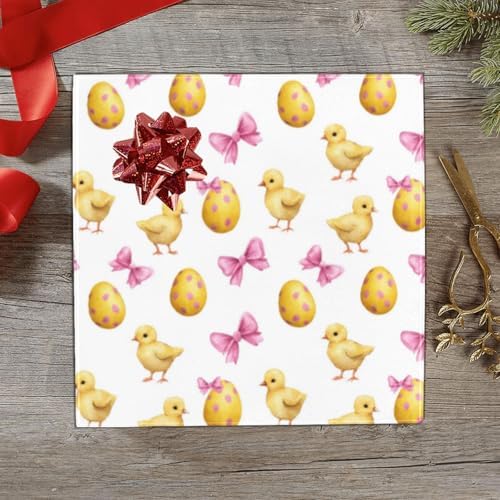OTVEE 4 Rolls Wrap Paper Roll,Baby Chick With Pink Ribbon Design Gift Wrap Wrapping Paper for Birthdays, Graduations, Father's Day, Baby Showers, Halloween, Christmas, 58x22.8 in Per Roll - Image 4