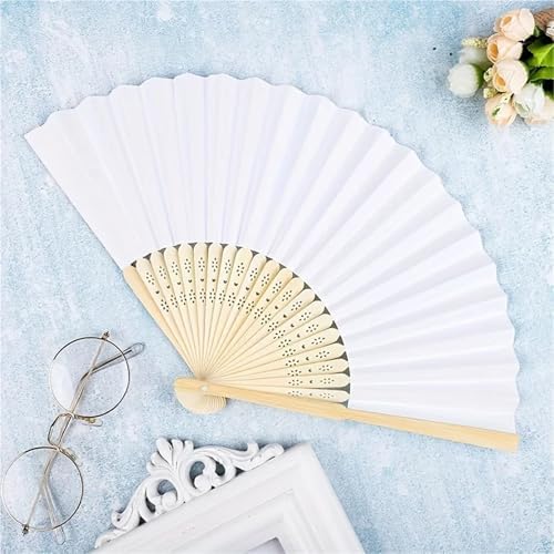 Abanicos De Mano para Fiesta 24PCS White Bamboo Paper Fan - Foldable (Wedding Gift/Party Decor) - Image 2