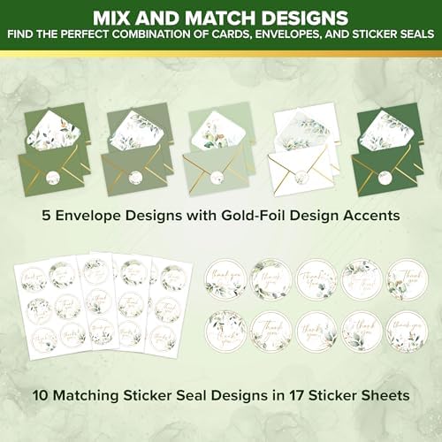 Decorably 100 Pack 6x4in Gold-Foiled Sage Green Thank You Cards - Image 5