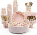 JOLLY PARTY Pink and Gold Paper Plates 350 PCS Disposable Dinnerware Set by JOLLYPARTY