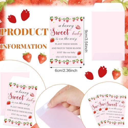 Ctosree 50 Sets Strawberry Baby Shower Favors for Guests a Berry Sweet Baby Is on the Way Seed Packets Include Self-adhesive Seed Packets Flowerpot Thank You Tags Organza Bags for Gender Reveal Party - Image 2