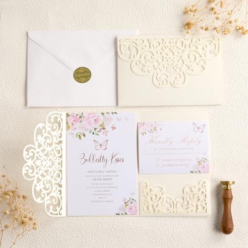 50Pcs Ivory Wedding Invitation Kit with Envelopes and RSVP Cards - Image 3
