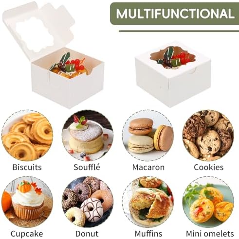TOMNK 150pcs Small Cookie Boxes with Window, 4x4x2.5In Small Bakery Boxes - Image 4