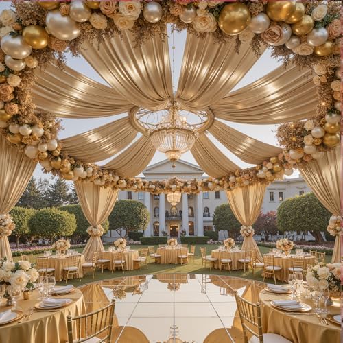 4 Panels 5ft(W) x 20ft(L) Champagne Backdrop Curtain for Wedding Parties - Image 4